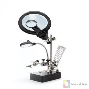   Paneltartó nagyítóval és krokodilcsipeszekkel akár 10x nagyítás