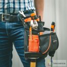 Poliészter szerszámtároló övtáska - 4+6 zseb kalapács és mérőszalag tartóval