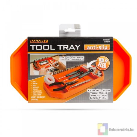 Gumi szerszámos tálca tárolórekeszekkel - bitfejtartóval - 27,5 x 14,5 x 2,5 cm