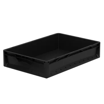   Lightline Euro láda, Euro láda, 600x400x120 mm, alja és oldala zárt, zárt markolat, Fekete