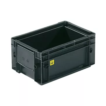   R-KLT 3115 Megerősített műanyag láda, 300 × 200 × 150 mm, alja és oldala zárt, zárt markolat, fekete