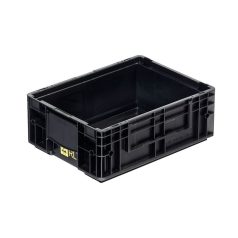   RL-KLT 4047 Megerősített, könnyített műanyag láda, 400 × 300 × 150 mm, alja és oldala zárt, zárt markolat, fekete