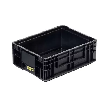   RL-KLT 4047 Megerősített, könnyített műanyag láda, 400 × 300 × 150 mm, alja és oldala zárt, zárt markolat, fekete