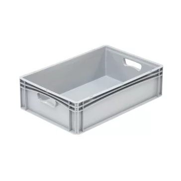   Basicline Euro láda 600x400x170 mm, alja és oldala zárt, nyitott markolat, Szürke