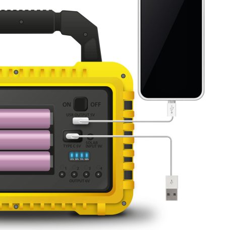 Multifunkciós kézi lámpa - szolár panel, USB-C - 6 világítási mód, 8 LED, 3600 mAh