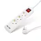 Elosztó 3-as - 3 x 1,5 mm - 1,5 m - 2 x USB-vel - kapcsolós 