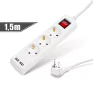 Elosztó 3-as - 3 x 1,5 mm - 1,5 m - 2 x USB-vel - kapcsolós 