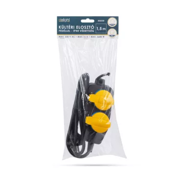   Kültéri elosztó fedéllel - 1,5 m - 4 x 230V - 3 x 1,5 mm2, gumi - IP44