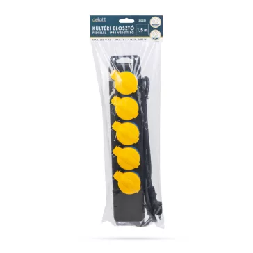   Kültéri elosztó fedéllel - 1,5 m - 5 x 230V - 3 x 1,5 mm2, gumi - IP44 
