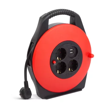   Kábeldob műanyag tartóval - 3 x 1,5 mm² - 2 x USB - 10 m 