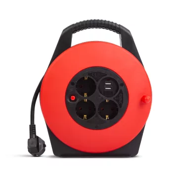   Kábeldob műanyag tartóval - 3 x 1,5 mm² - 2 x USB - 10 m 