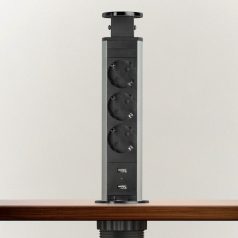 Rejtett elosztó 3-as + 2 USB, szálcsiszolt titán fekete