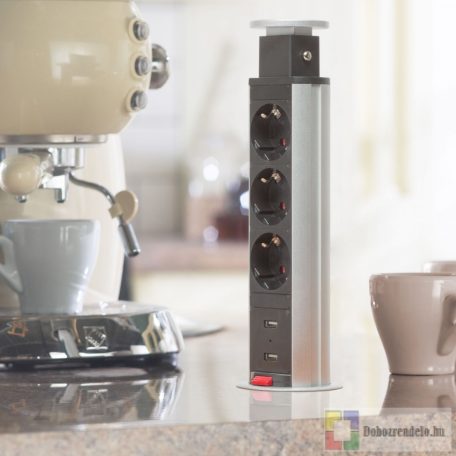 Rejtett elosztó 3-as + 2 USB szálcsiszolt
