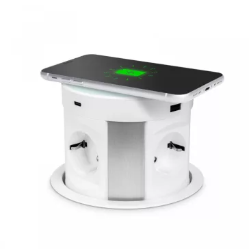   Rejtett elosztó - 4-es + vezeték nélküli töltés + 2xUSB + 2xType-C - fehér