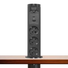   Motoros rejtett elosztó - "Touchcontrol" - 3-as + USB + Type-C - fekete 