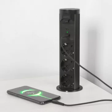   Motoros rejtett elosztó - "Touchcontrol" - 3-as + USB + Type-C - fekete 