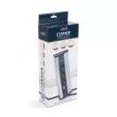 Sarokelosztó - kapcsolós - 3 x 250V, 16A - 2 x USB, 2,1A - alumínium ház 
