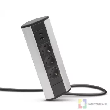 Sarokelosztó 3 x 250V, 16A 2 x USB, 2,1A alumínium ház