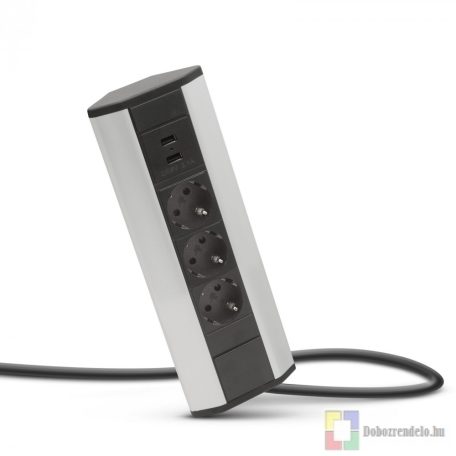 Sarokelosztó 3 x 250V, 16A 2 x USB, 2,1A alumínium ház