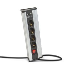   Sarokelosztó - kapcsolós - 4 x 250V, 16A - 2 x USB, 2,1A - alumínium ház