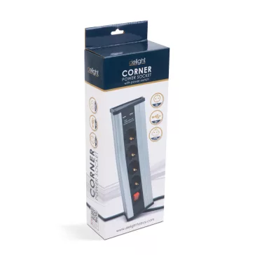   Sarokelosztó - kapcsolós - 4 x 250V, 16A - 2 x USB, 2,1A - alumínium ház