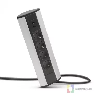 Sarokelosztó 4 x 250V, 16A 2 x USB, 2,1A alumínium ház