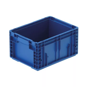   RL-KLT 4213 Megerősített, könnyített műanyag láda, 400 × 300 × 215 mm, alja zárt és perforált, oldala zárt, zárt markolat, kék (RAL 5005)