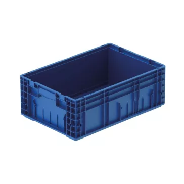   RL-SLC 6213 Megerősített, könnyített műanyag láda, 600 × 400 × 215 mm, alja zárt, oldala zárt, zárt markolat, vízelvezető nyílásokkal, kék (RAL 5005)