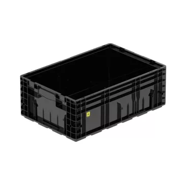   R-KLT 6122 Megerősített műanyag láda, 600 × 400 × 215 mm, alja zárt és megerősített, oldala zárt, zárt markolat, fekete