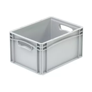   Basicline Euro láda 400x300x220 mm, alja és oldala zárt, nyitott markolat, Szürke
