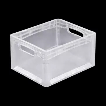   Lightline Euro láda, 400x300x220 mm alja és oldala zárt nyitott markolat, Átlátszó