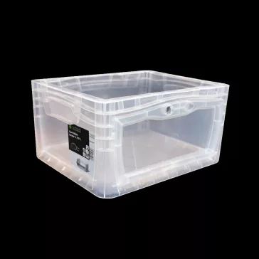   Lightline Euro láda, 400x300x220 mm, alja és oldala zárt, csuklós ajtóval, Átlátszó