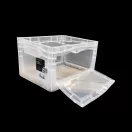 Lightline Euro láda, 400x300x220 mm, alja és oldala zárt, csuklós ajtóval, Átlátszó