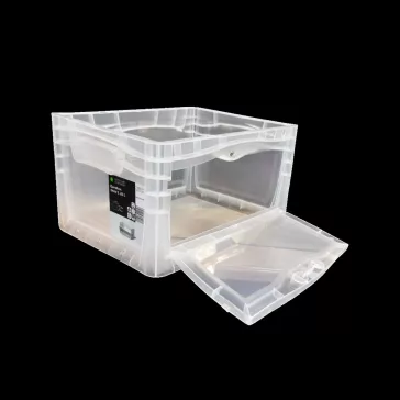  Lightline Euro láda, 400x300x220 mm, alja és oldala zárt, csuklós ajtóval, Átlátszó