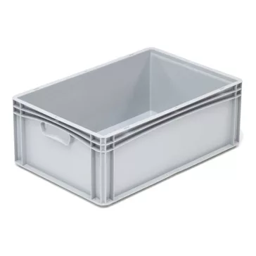   Basicline Euro láda 600x400x220 mm, alja és oldala zárt, Szürke