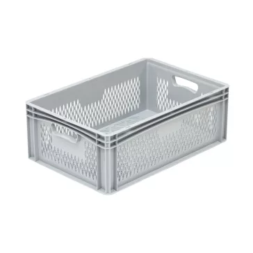 Basicline Euro láda 600x400x220 mm, perforált, Szürke