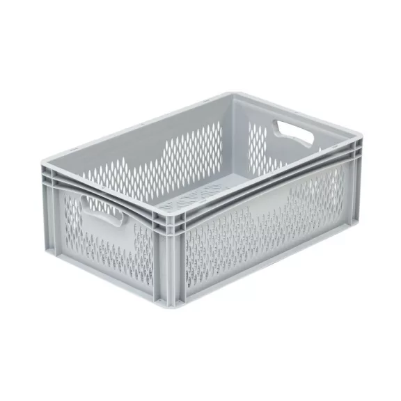 Basicline Euro láda 600x400x220 mm, perforált, Szürke Basicline Euro láda 600x400x220 mm, perforált, Szürke