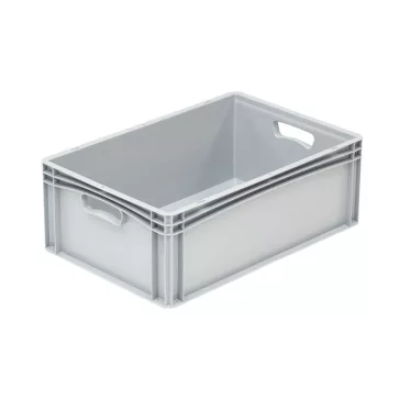   Basicline Euro láda 600x400x220 mm, alja és oldala zárt,nyitott markolat, Szürke
