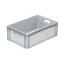 Basicline Euro láda 600x400x220 mm, alja és oldala zárt,nyitott markolat, Szürke