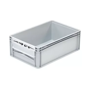  Basicline Euro láda 600x400x220 mm, alja és oldala zárt csuklós ablakkal, Szürke