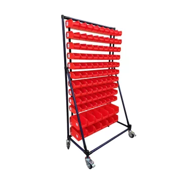   Csővázas Mh-Box tartó állvány , görgővel szerelve 1800x980x500 mm, 92 db dobozzal