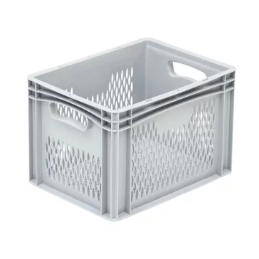 Basicline Euro láda 400x300x270 mm, perforált, Szürke