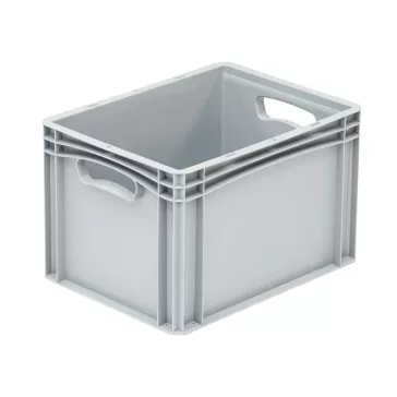   Basicline Euro láda 400x300x270 mm, bordázott alja és oldala zárt, nyitott markolat, Szürke