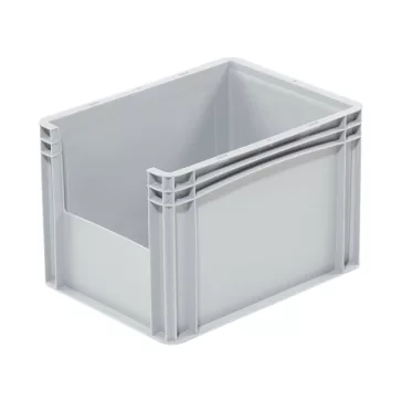   Basicline Euro láda 400x300x270 mm, alja és oldala zárt, ablakkal, Szürke