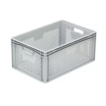 Basicline Euro láda 600x400x270 mm, perforált, Szürke
