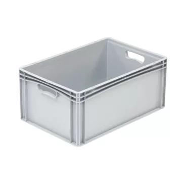   Basicline Euro láda 600x400x270 mm, alja és oldala zárt, nyitott markolat, Szürke