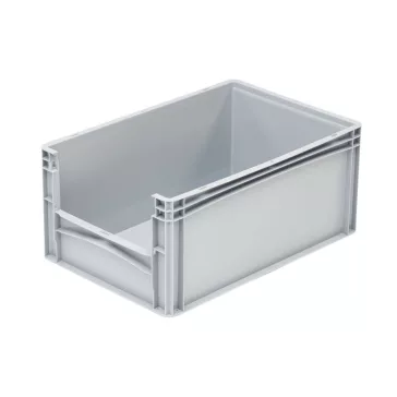   Basicline Euro láda 600x400x270 mm, alja és oldala zárt, ablakkal, Szürke