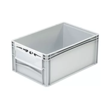   Basicline Euro láda 600x400x270 mm.alja és oldala zárt, csuklós ablakkal, Szürke