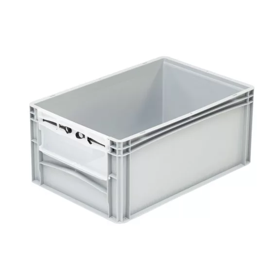 Basicline Euro láda 600x400x270 mm.alja és oldala zárt, csuklós ablakkal, Szürke Basicline Euro láda 600x400x270 mm.alja és oldala zárt, csuklós ablakkal, Szürke
