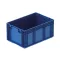 RL-KLT 6280 Megerősített, könnyített műanyag láda, 600 × 400 × 280 mm, alja zárt, oldala zárt, zárt markolat, vízelvezető nyílásokkal, kék (RAL 5005)